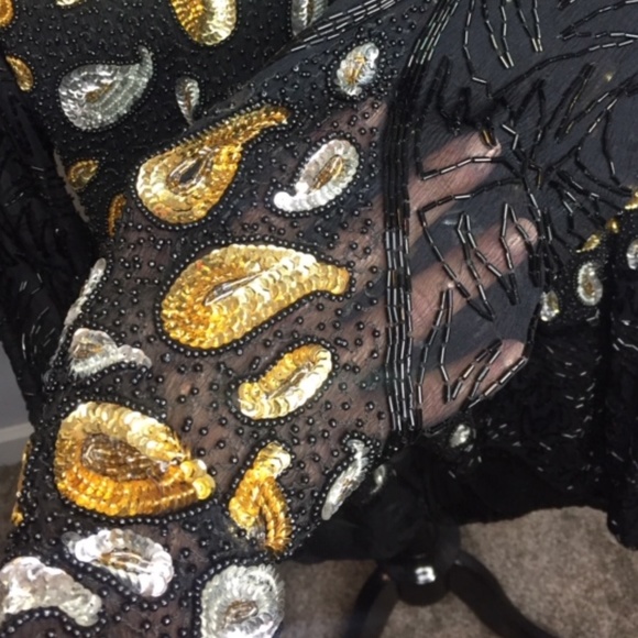 VINTAGE Sequin & Beaded Silk High-Low Long Top - Picture 6 of 8